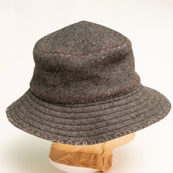 Helen Kaminski Australia - Grey Wool Felt Bucket Hat - Red Threaded - Size M - Picture 3 of 8